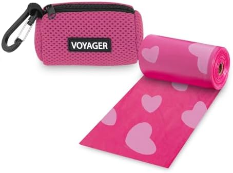 Best Pet Supplies Dog Poop Bag Holder Leash Attachment with Reusable Dispenser for Travel, Walking, Park, and Outdoor Use, Durable with Clip-On - Fuchsia, Mesh Dispenser w/15 Bags