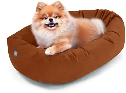 Majestic Pet 24 Inch Suede Calming Dog Bed Washable – Cozy Soft Round Dog Bed with Spine Support for Dogs to Rest Their Head - Fluffy Donut Dog Bed 24x19x7 (Inch) - Round Pet Bed Small – Rust (2025)