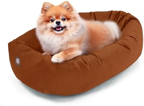 Majestic Pet 24 Inch Suede Calming Dog Bed Washable – Cozy Soft Round Dog Bed with Spine Support for Dogs to Rest Their Head - Fluffy Donut Dog Bed 24x19x7 (Inch) - Round Pet Bed Small – Rust (2025)