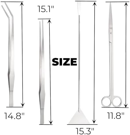 Hiceeden 4 Pcs 15 Inch Long Aquarium Aquascape Tools, Stainless Steel Aquascaping Tools Kit Include Aquarium Tweezer, Scissor, Spatula, Aquatic Plants Tool Set with Storage Pouch for Fish Tank