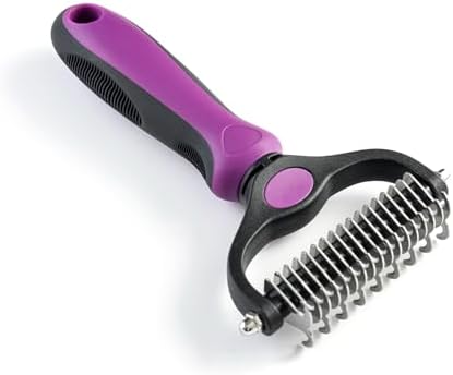 WePet Grooming Rake for Dogs & Cats, Double-Sided Deshedding Brush, Extra-Wide Dematting Tool, Slicker Comb for Undercoat & Loose Hair Removal, Reduces Shedding by 95%, Purple, Large