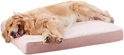 WATANIYA PET Memory Foam Orthopedic Large Dog Bed, Washable Dog Bed for Crate with Cooling Gel Mattress, Waterproof Liner and Plush Removable Cover for Extra Large Dogs (Pink)