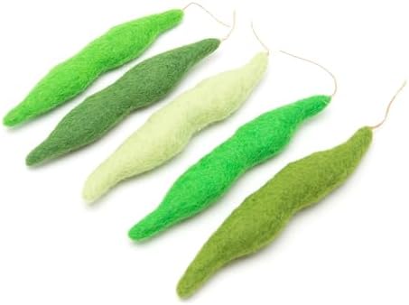 Glaciart One Green Beans Cat Toy – 5 Pcs | Soft Fuzzy Enrichment 100% Natural Wool - Interactive Catnip Play Cat Toy Set - Safe for Pets, Non-AZO Colored Dyes