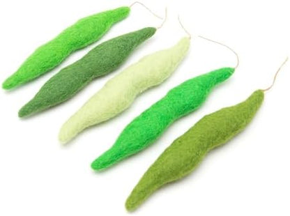 Glaciart One Green Beans Cat Toy – 5 Pcs | Soft Fuzzy Enrichment 100% Natural Wool - Interactive Catnip Play Cat Toy Set - Safe for Pets, Non-AZO Colored Dyes