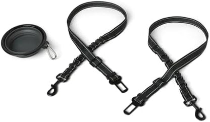 Amazon Basics Dog seat Belt, Adjustable Dog Car Harness, Adjustable Length 26"-39", Includes Collapsible Travel Bowl, Black