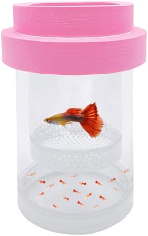 Floating Fish Breeding Isolation Box for Aquarium Tank Plastic Mesh Hatchery Incubator Breeder Box for Baby Fish Betta Shrimp Clownfish Guppy (Pink, Small)