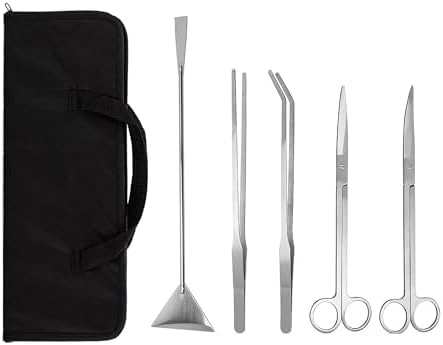 Aquascaping Tools 5 in 1 Kit Aquarium Scissors Plant Tools Curved & Straight Scissor Tweezers Spatula Stainless Steel Anti Rust Aquascape Tools for Fish Tank