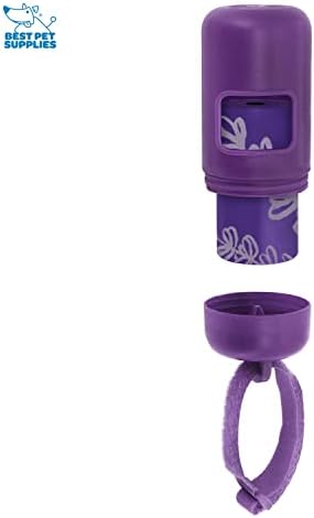 Best Pet Supplies Dog Poop Bag Holder Leash Attachment with Reusable Dispenser for Travel, Walking, Park, and Outdoor Use, Durable with Clip-On - Purple, Pack of 2, Plastic Dispenser w/30 Bags