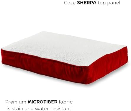 Buster Deluxe Reversible Pillow Style Sherpa Dog Bed, Red, Large (48 x 36 in.)