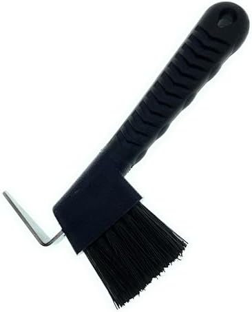 Horse Hoof Pick with Brush - Non-Slip Ergonomic Handle, Heavy-Duty Steel Pick & Stiff Bristles - Removes Dirt, Mud & Rocks - Horse Grooming Tool for Daily Hoof Care (Black)