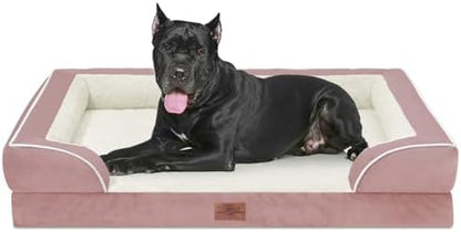 Comfort Expression Orthopedic Dog Bed for Extra Large Dogs 53x42 Inch, Waterproof Supportive Egg Crate Foam XXL Pet Bed with Removable Bolsters, Dog Couch with Washable Cover & Non-Slip Bottom, Pink