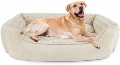 JOEJOY Rectangle Dog Bed for Large Medium Small Dogs - Washable Orthopedic Sofa Bed, Soft Breathable Puppy & Pet Cuddler, Durable Calming Dog Bed with Anti-Slip Bottom, Multiple Sizes, Cream