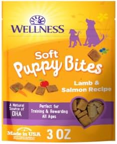 Wellness Soft Puppy Bites Dog Training Treats, Natural, Grain Free, Lamb and Salmon Recipe, 3 oz Bag