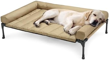 Veehoo Outdoor Elevated Dog Bed with Waterproof Bolster Cushion, Cooling