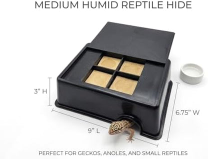 Medium Humid Hide for Bearded Dragon, Corn Snake, Ball Python, Crested Gecko, Snake, Lizard, Leopard Gecko, Turtle, Tortoise, Frog - 9"x6.75"x3" - Includes 4 Sponges - Durable and Easy to Clean