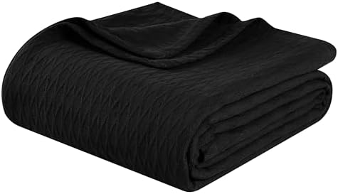 Superior Diamond Weave All-Season Cotton Blanket, Cover for Home, Couch, Bed, Soft, Warm Blankets, Boho Aesthetic, Comfy, Cozy, and Cute Covers, Decorative Bedding Essentials, Full/Queen, Black
