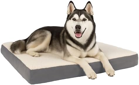 Orthopedic Dog Bed - 2-Layer 44x35-Inch Memory Foam Pet Mattress with Machine-Washable Sherpa Cover for Large Dogs up to 100lbs by PETMAKER (Gray)
