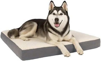 Orthopedic Dog Bed - 2-Layer 44x35-Inch Memory Foam Pet Mattress with Machine-Washable Sherpa Cover for Large Dogs up to 100lbs by PETMAKER (Gray)
