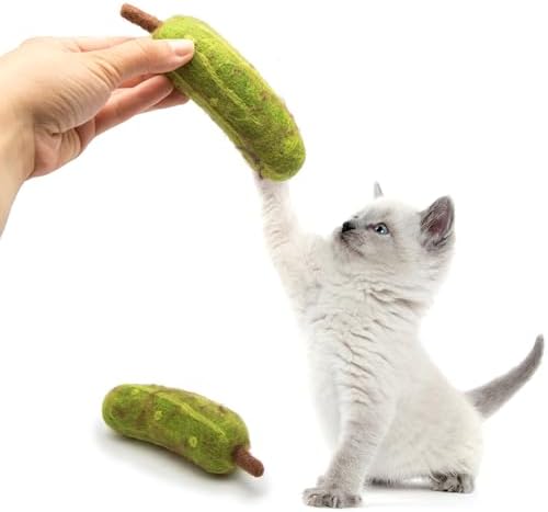 Glaciart One Cat Toy Pickle – 2 Pcs | Soft Fuzzy Enrichment 100% Natural Wool - Interactive Catnip Play Cat Toy Set - Safe for Pets, Non-AZO Colored Dyes