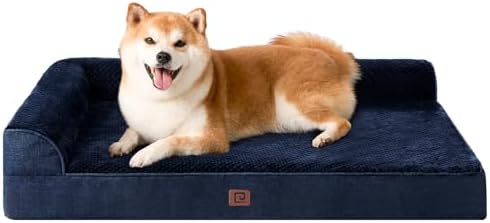 EHEYCIGA Memory Foam Dog Bed Large Size Dogs, Orthopedic Dog Bed Large with Washable Removable Cover, Waterproof Pet Sofa Couch with Nonskid Bottom, 36x27x6, Navy Blue