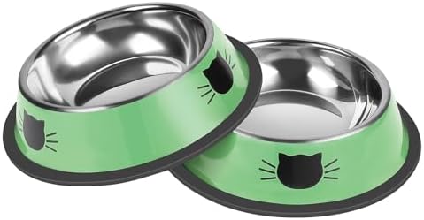 Serentive 2 Pcs Non-Slip Stainless Steel Small Cat Food Bowls - Unbreakable, Thicken 7 Oz Cat Dishes - Indoor, Removable Rubber Base, Easily Clean, Lovely Color
