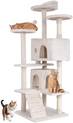 BestOffice 54 Inch Cat Tree, Multi-Level Cat Tower with Condo, Perches, Sisal Scratching Posts, Climbing Ladder,Indoor Activity Center Play House for Kittens & Adult Cats, Beige