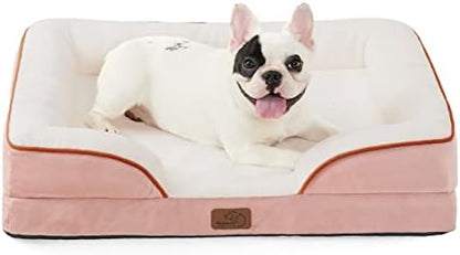 Bedsure Orthopedic Dog Bed Medium Size Dogs - Washable Medium Dog Cat Bed Waterproof, Comfort Pet Couch Sofa with Washable Removable Cover, Pets Bed with Nonskid Bottom, Pink, 28"