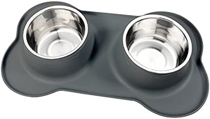 AsFrost Dog Food Bowls Stainless Steel Dog Food & Water Bowl Set with No Spill No Slip Silicone Mat, Dog Dishes for Small Medium Size Dogs Pet Cat Puppy Food Feeding Bowls, Grey, 24oz, 3 Cup