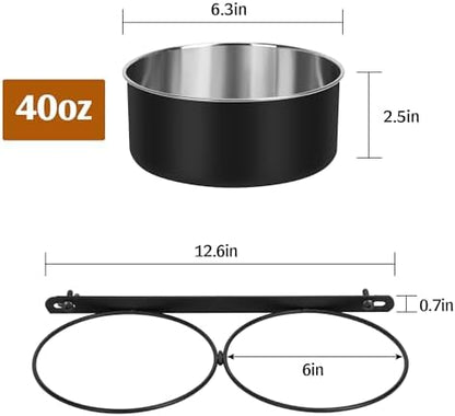Dog Crate Water Bowls No Spill, 40oz Stainless Steel Dog Food and Water Bowl Set for Large/Medium/Small Pets, Detachable Hanging Pets Bowls for Cage, Kennel, Crate(Black)
