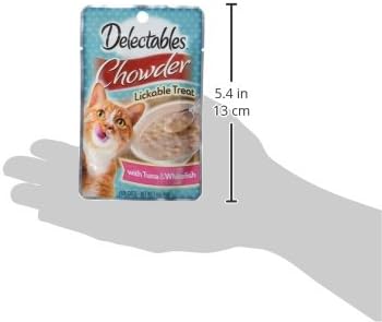 Delectables Lickable Treat Chowder Wet Cat Treat with Real Tuna & Whitefish, Food Topper, Hydrating, Grain-Free, No Fillers, By-Products, Added Preservatives, 1.4oz Pouch, 12ct