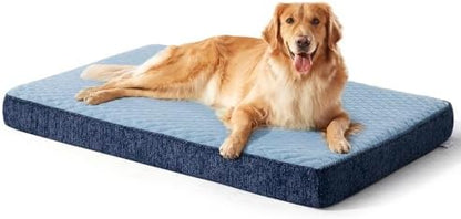JOEJOY XL Dog Beds Large Sized Dog, Orthopedic Big Dogs Crate Bed with Washable Removable Cover, Extra Thick Egg-Crate Memory Foam Pet Beds up to 80 lbs, Blue, 41"x27"