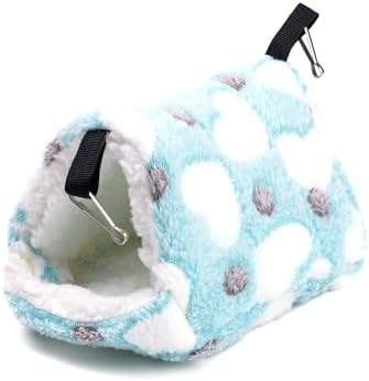 Cozy Hideout House for Small Animals - Soft Washable Bed for Guinea Pigs, Chinchillas, Hamsters and Hedgehogs Warm Comfortable Pet Hideaway with Plush and Fleece for Winter (Blue)