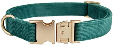 Soft Corduroy Fibric Dog Collar with High Grade Metal Buckle, for Medium Dogs.(Green,Medium:12-19")