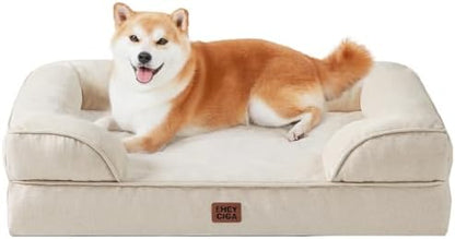 EHEYCIGA Orthopedic Dog Bed for Large Dogs, Waterproof Memory Foam, Non-Slip Bottom, Beige, 35"L x 22"W x 6.5"Th