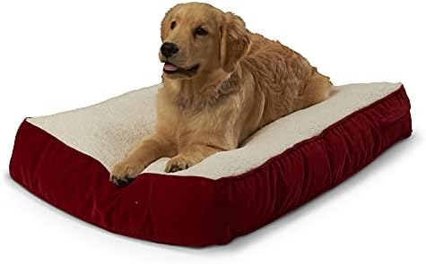 Buster Deluxe Reversible Pillow Style Sherpa Dog Bed, Red, Small (36 x 24 in.)
