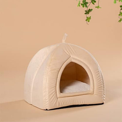 KASENTEX Cat Bed for Indoor Cats, 2-in-1 Cat House Pet Supplies for Large Cat or Small Dog - Animal Cave, Cat Tent with Removable Washable Pillow Cushion (Camel 19x19x19)