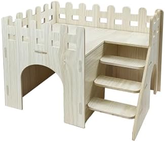 Hamster Hideout Cage Accessories - Hamster House and Habitat Wooden Hide Hut with Climbing Stairs and Platform for Syrian Dwarf Gerbils and Mouse Mice Rat，Small Animals etc.