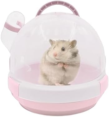 Hamster Carrier Cage Portable Cages Small Animals Carry Travel Case with Water Bottle Plastic Breathable Guinea Pig Outgoing Cage for Dwarf Hamster Ferret Chinchillas Hedgehog (Pink)