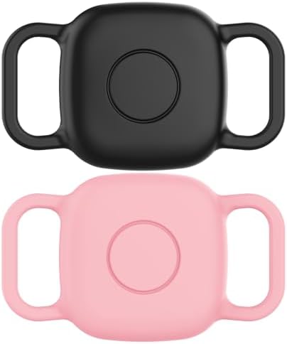 DDJ Waterproof Dog Collar Holder for Life360 Tile Mate Tracker, 2-Pack Durable Silicone Cover, Anti Lost for Life 360 Tile Tracker Case for Cat & pet Collars, Easy Installation, Black+Pink