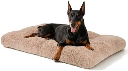 JOEJOY Large Dog Bed Crate Pad, Deluxe Plush Washable Dog Beds Fulffy Soft Kennel Pad Anti-Slip Pet Sleeping Mat for Extra Large Medium Small Dogs, 44" x 32", Beige