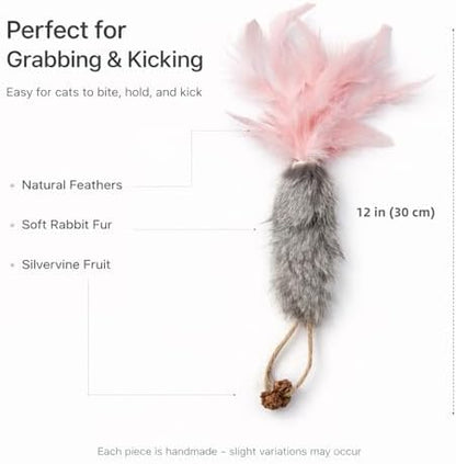 3 Pack Rabbit Fur Catnip Toys with Feathers – Interactive Carrot Cat Toys with Galls Fruit for Indoor Cats and Kittens