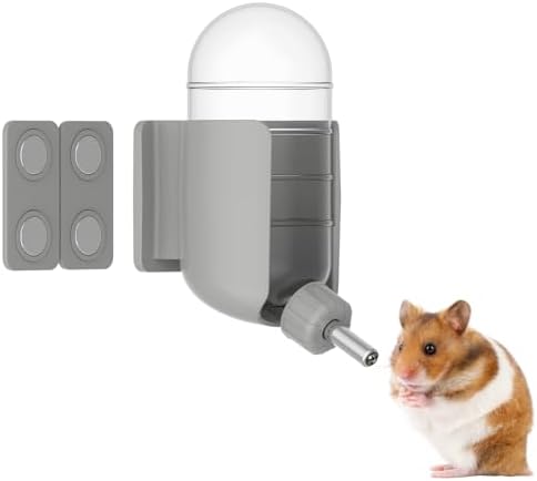 Hamster Water Bottle with Magnetic Stents, Water Bottle Holder for Glass Tanks, Suitable for Syrian Dwarf Hamsters Gerbils Mice Rats Degus (Grey, 7 oz (Magnetic-Mounted))