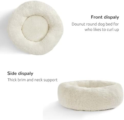 HACHIKITTY Calming Donut Cuddler Dog Bed, Round Fluffy Pet Bed for Large Dogs,Washable, Large, White, 30''