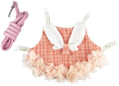 Bunny Rabbit Ferret Harness and Leash Set, Bunny Clothes for Rabbits, Small Animal Guinea Pig Dress Clothes for Kitten Ferret Chihuahua Puppy Mini Dog and Small Animals Harnesses (M, Orange)