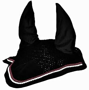 Horse Fly Bonnet Double Piping Ear Net Fly Veil Mask Breathable Cotton Crochet Horse Tack (COB, Black 4)