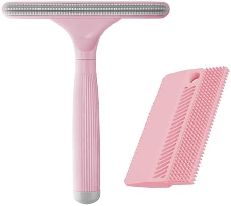 2 Pack Reusable Pet Hair Remover and Fabric Lint Scraper Set, Pink
