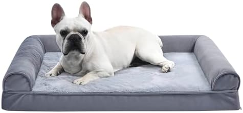 Amazon Basics Living Room Couch Dog Bed with Premium Foam, Non-Slip Bottom, Removable Washable Cover, Pressure-Relief Support for Dogs up to 55lbs, Large (36" x 27"), Grey