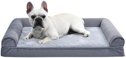 Amazon Basics Living Room Couch Dog Bed with Premium Foam, Non-Slip Bottom, Removable Washable Cover, Pressure-Relief Support for Dogs up to 55lbs, Large (36" x 27"), Grey