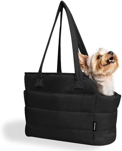 Lightweight Puffy Dog Purse Carrier for Small Dogs, Black
