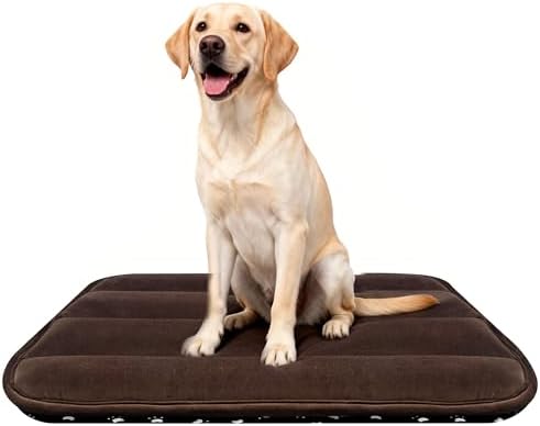 pobopobo Dog Crate Pad, Ultra Soft & Anti-Slip Kennel Mat, Secure Fit for Metal Crates & Dog Cages, Washable Cozy Bed for Small Medium Large Dogs (Dark Brown, L(34"*20"*1.5"))